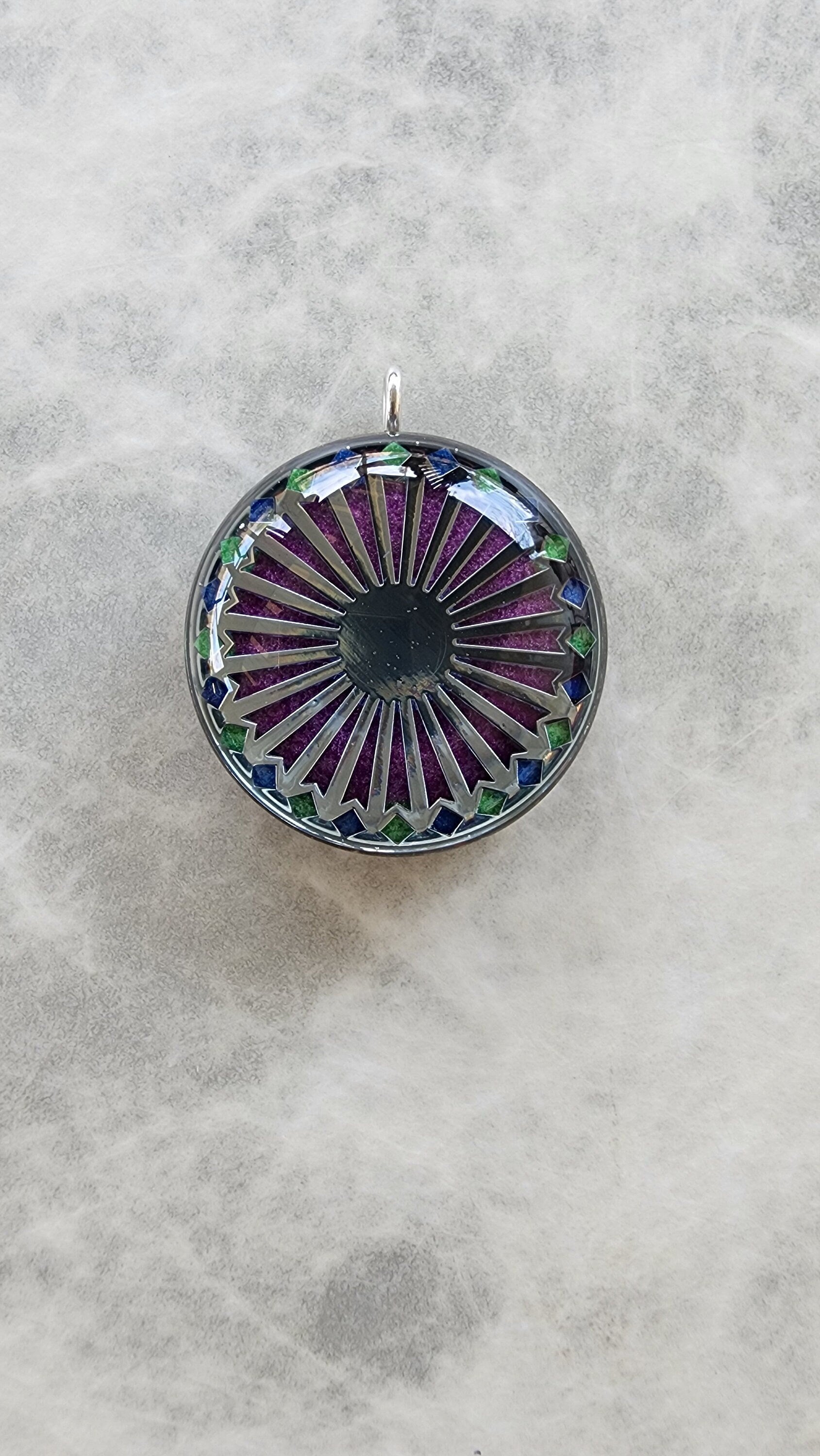 Handmade 77 Crystal Matrix Orgone Pendant | Purple Mandala | EMF Protection Orgone Pendant | Quantum Healing Device