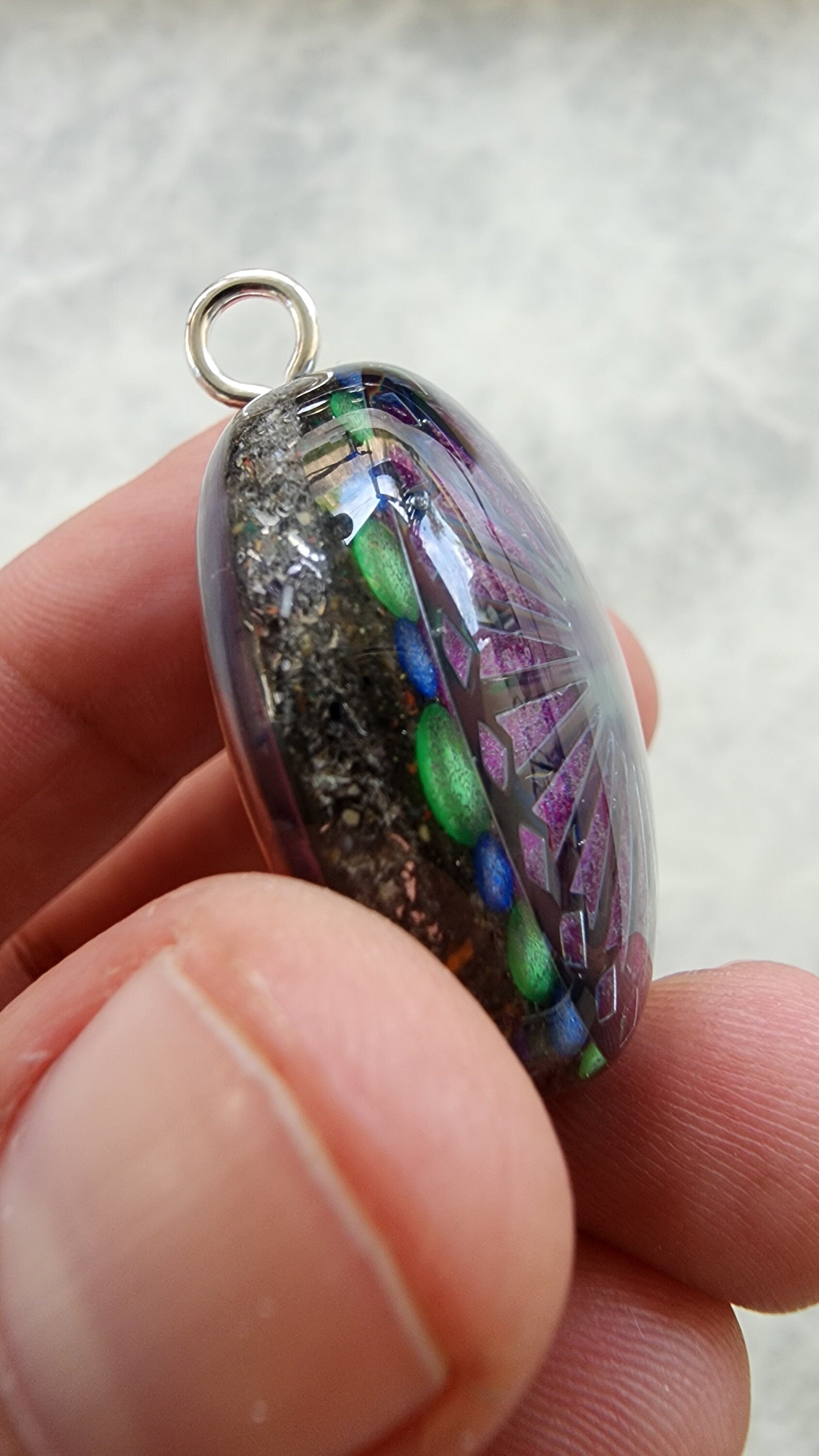 Handmade 77 Crystal Matrix Orgone Pendant | Purple Mandala | EMF Protection Orgone Pendant | Quantum Healing Device