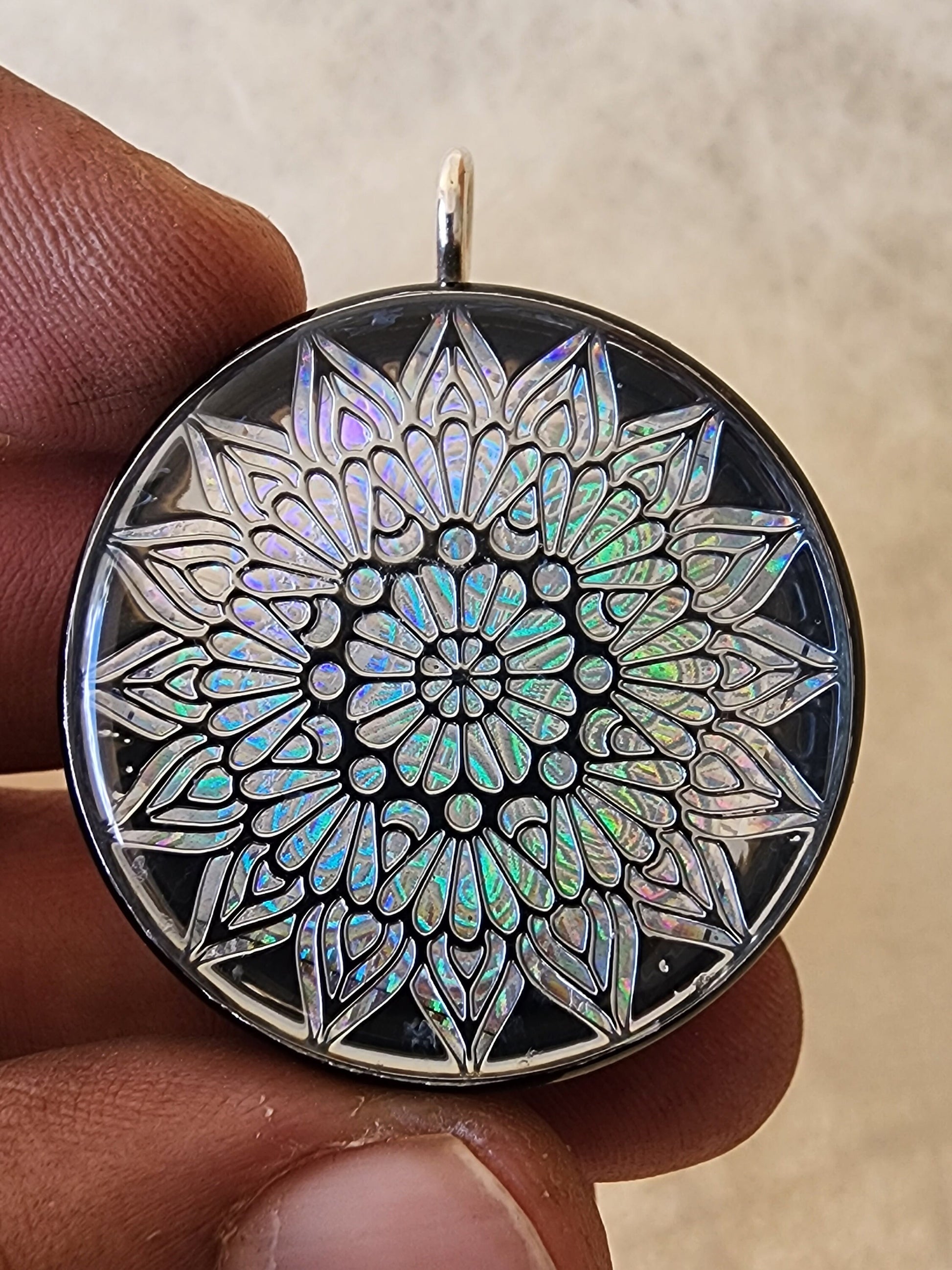 Handmade 77 Crystal Matrix Orgone Pendant | Flower Mandala Pendant | Crown Chakra Crystal Matrix | EMF Protection Orgone Pendant