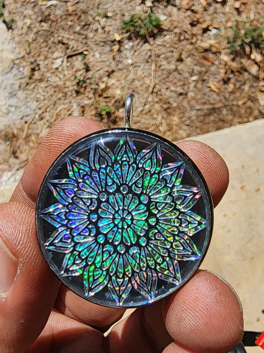 Handmade 77 Crystal Matrix Orgone Pendant | Flower Mandala Pendant | Crown Chakra Crystal Matrix | EMF Protection Orgone Pendant