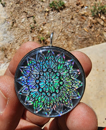 Handmade 77 Crystal Matrix Orgone Pendant | Flower Mandala Pendant | Crown Chakra Crystal Matrix | EMF Protection Orgone Pendant
