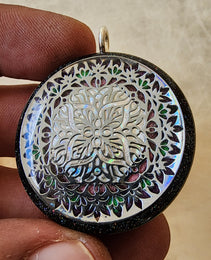 Handmade 77 Crystal Matrix Orgone Pendant | Spiral Holographic Pendant | Crown Chakra Crystal Matrix | EMF Protection Orgone Pendant
