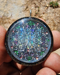 Handmade 77 Crystal Matrix Orgone Pendant | Matrix Mandala |Crown Chakra Crystal Matrix | EMF Protection Orgone Pendant | Mandala Pendants