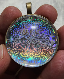 Talisman Pendant | Silver Fireworks Pendant | Holographic Pendant | 37mm | Glass Dome Pendant