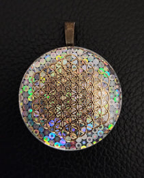 Talisman Pendant | Gold Fruit of Life Pendant | Holographic Dots Pendant | 37mm | UV Resin Pendant | Hologram