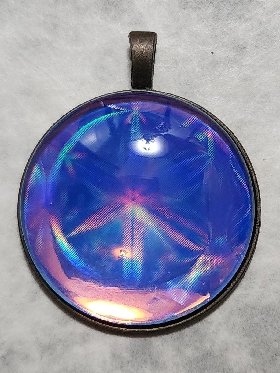 Holographic Atom Pendant | Blue Pendant | Talisman Pendant | Atomic Pendant | Rose Gold Pendant | 37mm | Glass Dome Pendant