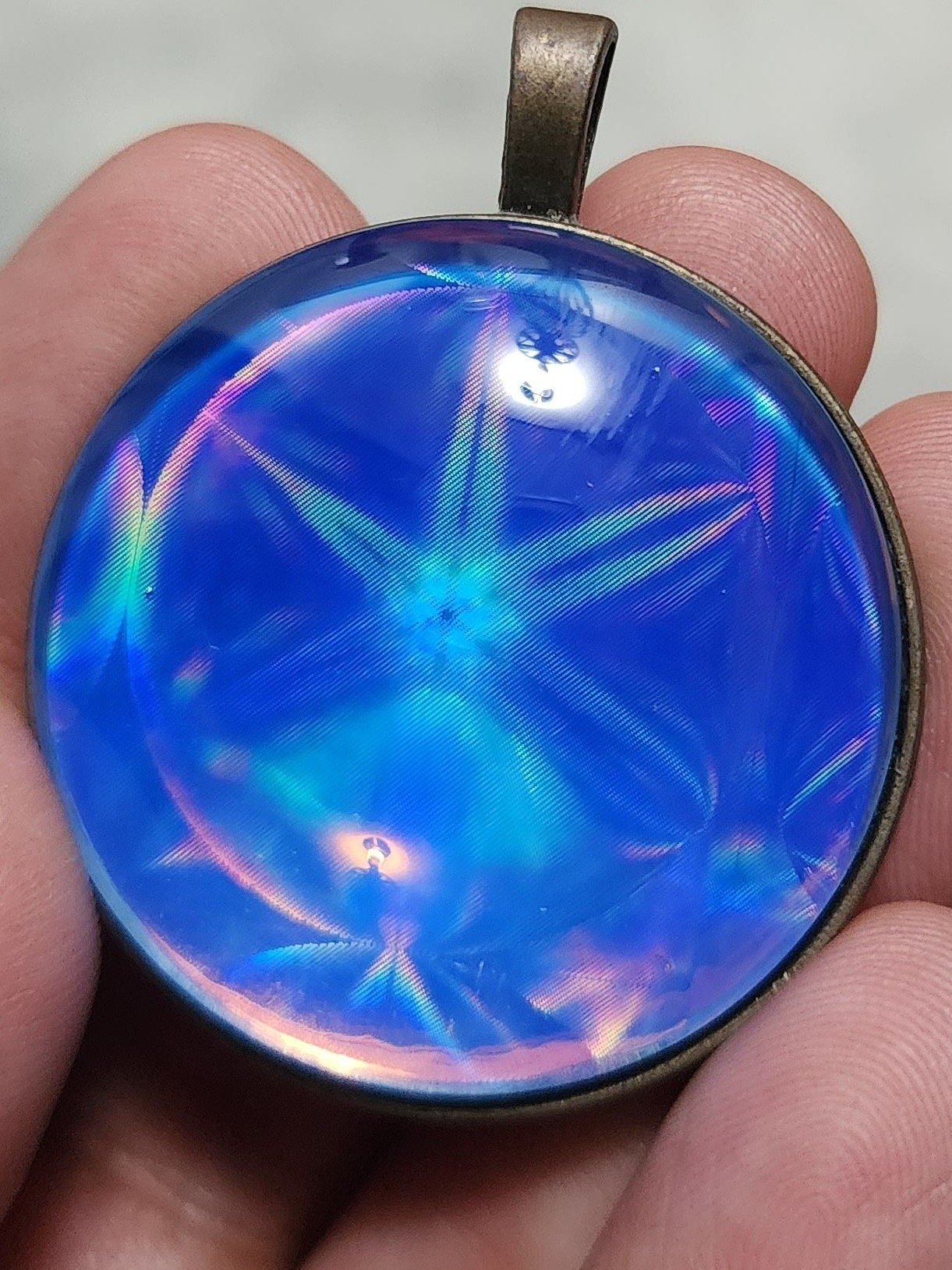 Holographic Atom Pendant | Blue Pendant | Talisman Pendant | Atomic Pendant | Rose Gold Pendant | 37mm | Glass Dome Pendant