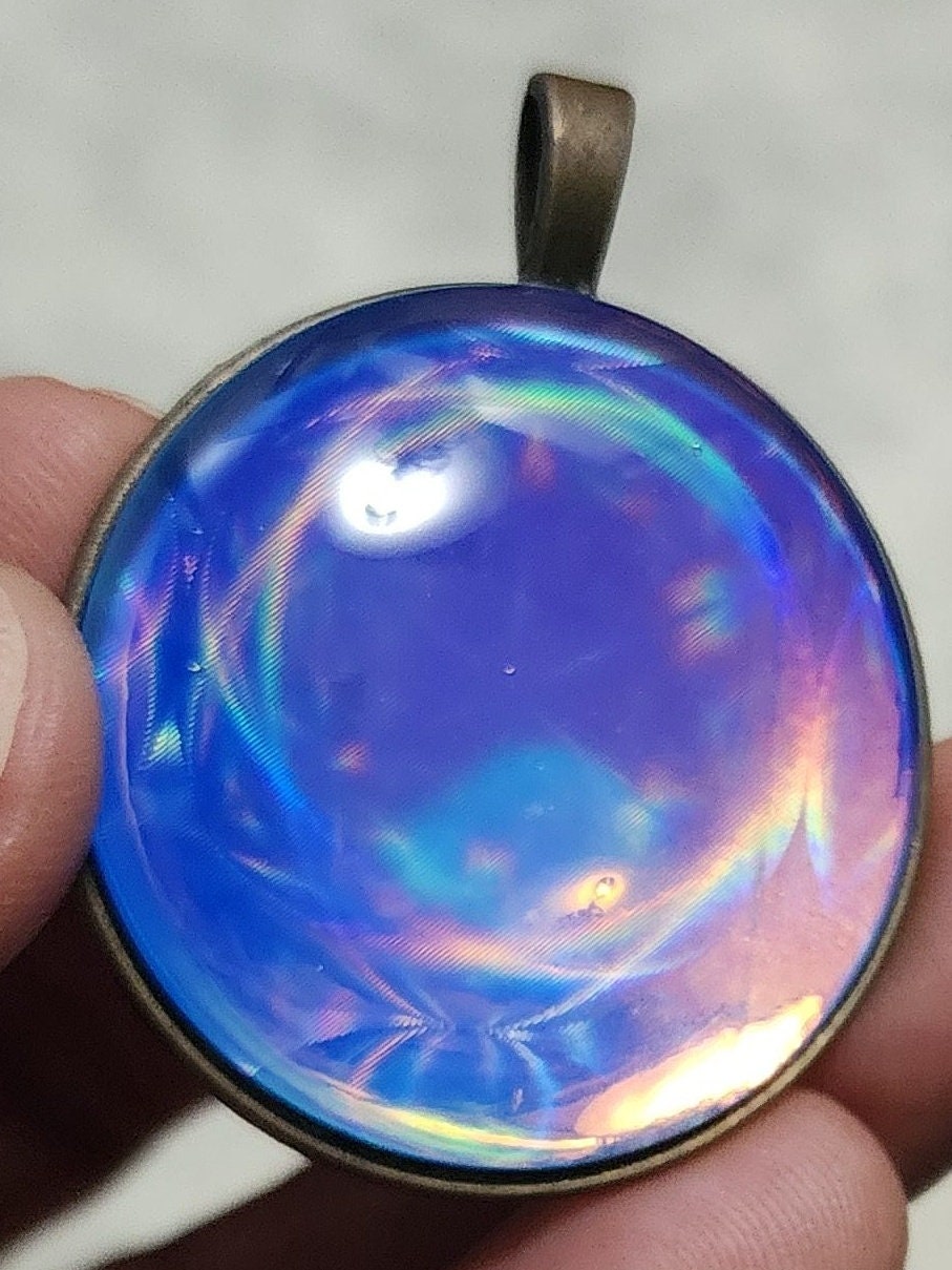 Holographic Atom Pendant | Blue Pendant | Talisman Pendant | Atomic Pendant | Rose Gold Pendant | 37mm | Glass Dome Pendant