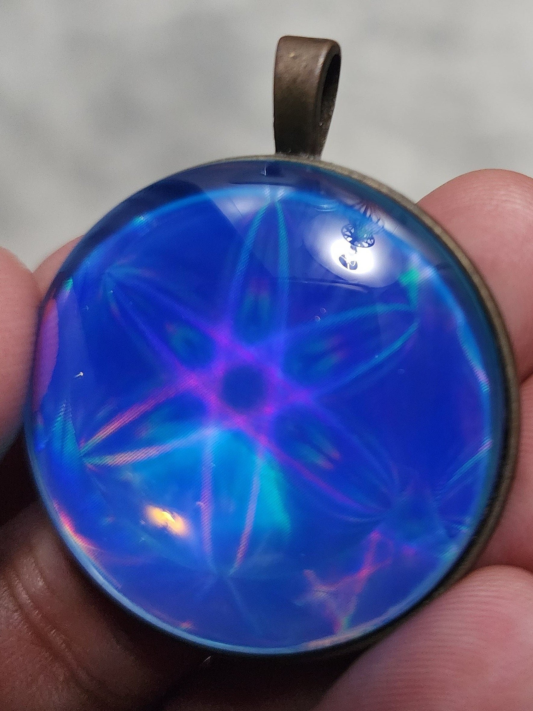 Holographic Atom Pendant | Blue Pendant | Talisman Pendant | Atomic Pendant | Rose Gold Pendant | 37mm | Glass Dome Pendant