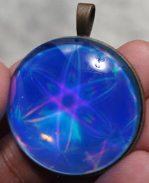Holographic Atom Pendant | Blue Pendant | Talisman Pendant | Atomic Pendant | Rose Gold Pendant | 37mm | Glass Dome Pendant