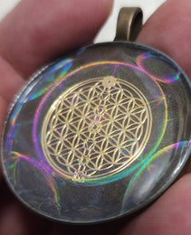 Talisman Pendant | Gold Flower of Life Pendant | Chakra Pendant | Holographic Atom Pendant  | UV Resin Pendant