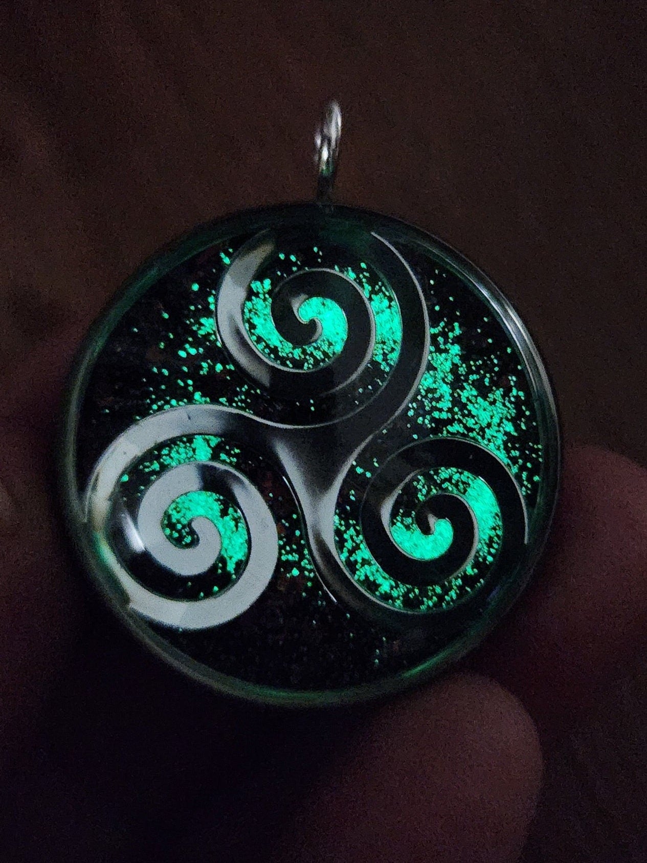 Handmade 77 Crystal Matrix Orgone Pendant | Silver Triskelion | EMF Protection Orgone Pendant | Orgonite Crystal Pendant