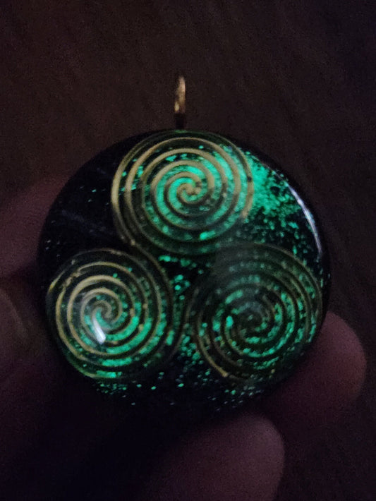 Handmade 44 Crystal Matrix Orgone Pendant | Gold Triskelion | EMF Protection | 24k Gold | Orgonite Pendant | Chakra Necklace