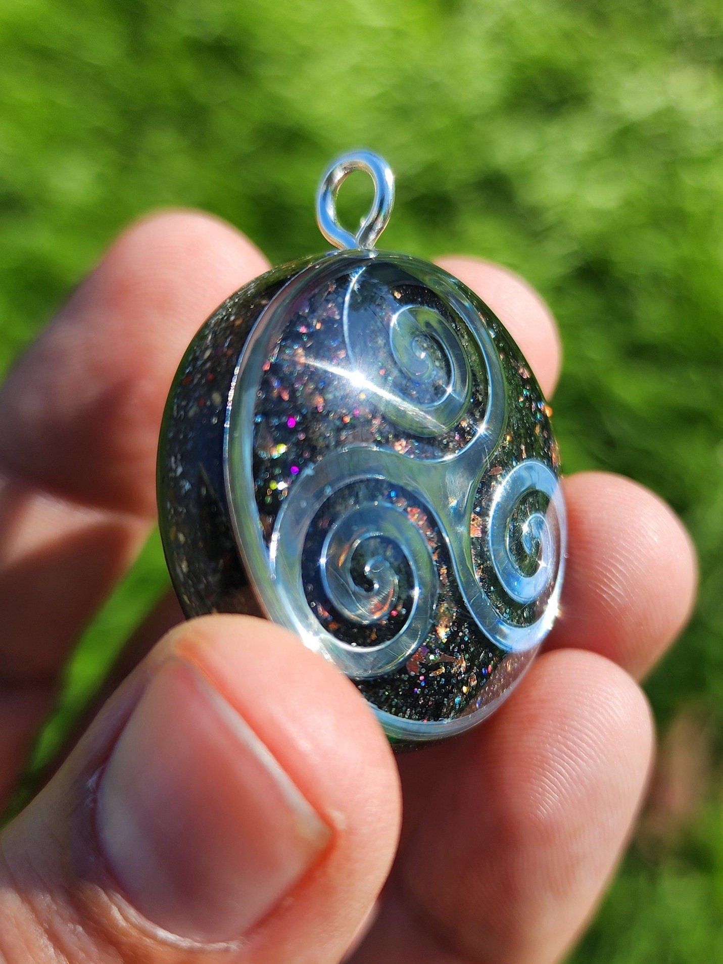 Handmade 77 Crystal Matrix Orgone Pendant | Silver Triskelion | EMF Protection Orgone Pendant | Orgonite Crystal Pendant