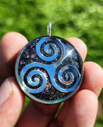 Handmade 77 Crystal Matrix Orgone Pendant | Silver Triskelion | EMF Protection Orgone Pendant | Orgonite Crystal Pendant