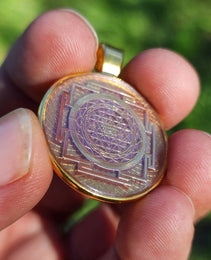 Small Talisman | Pendant | Gold Sri Yantra | Gold Pendant Tray | 25mm | UV Resin