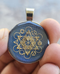 Small Talisman | Pendant | Gold Merkaba Platonic Solids | Gun Metal Pendant Tray | 25mm | UV Resin