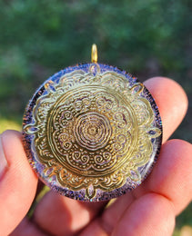 Handmade 44 Crystal Matrix Orgone Pendant | Gold Mandala | EMF Protection | 24k Gold | Orgonite Pendant | Chakra Necklace