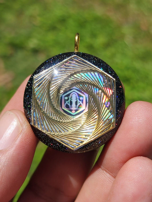 Handmade 44 Crystal Matrix Orgone | Gold Vortex | Arcturas-Ra Hologram| EMF Protection | 24k Gold | Orgonite Pendant | Chakra Necklace