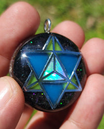Handmade 77 Crystal Matrix Orgone Pendant | Silver Merkaba | Crown Chakra Crystal Matrix | EMF Protection Orgone Pendant