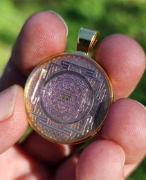 Small Talisman | Pendant | Gold Sri Yantra | Gold Pendant Tray | 25mm | UV Resin