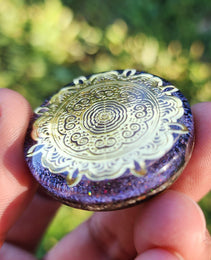 Handmade 44 Crystal Matrix Orgone Pendant | Gold Mandala | EMF Protection | 24k Gold | Orgonite Pendant | Chakra Necklace