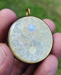 Handmade 66 Crystal Matrix Orgone Pendant | EMF Protection | Gold Yin Yang Mandala | Third Eye Chakra Crystal Matrix