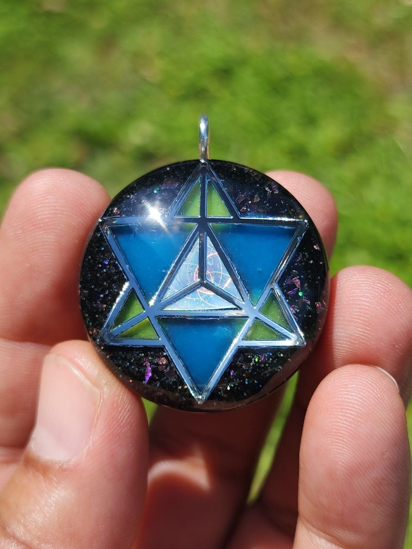 Handmade 77 Crystal Matrix Orgone Pendant | Silver Merkaba | Crown Chakra Crystal Matrix | EMF Protection Orgone Pendant